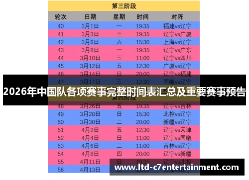 2026年中国队各项赛事完整时间表汇总及重要赛事预告 2026年中国队各项赛事完整时间表汇总及重要赛事预告