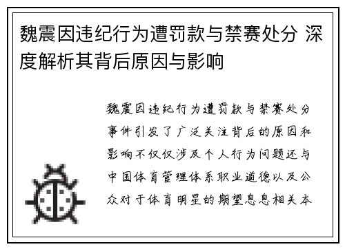 魏震因违纪行为遭罚款与禁赛处分 深度解析其背后原因与影响 魏震因违纪行为遭罚款与禁赛处分 深度解析其背后原因与影响